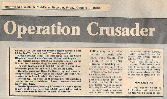 Clipping about Operation Crusader fron the Brentwood Gazette in October 1980