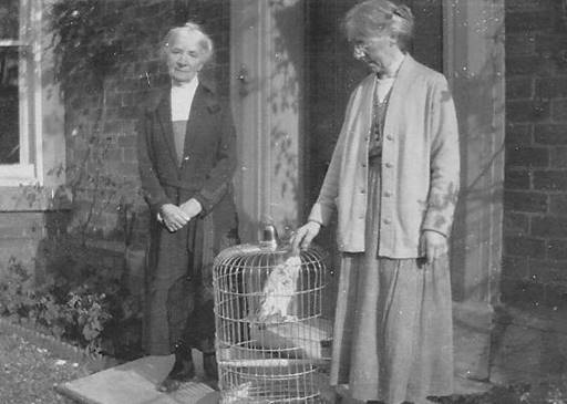 A couple of women standing next to a bird cage

Description automatically generated