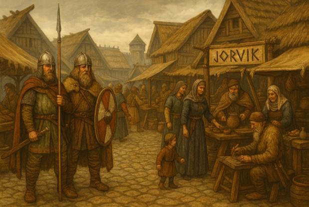 A painting of a person holding a spear and a person standing in front of a market

AI-generated content may be incorrect.