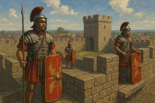 A group of men in armor standing on a stone wall

AI-generated content may be incorrect.