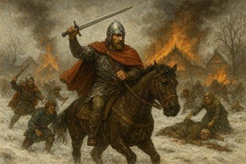 A painting of a person riding a horse with a sword

AI-generated content may be incorrect.