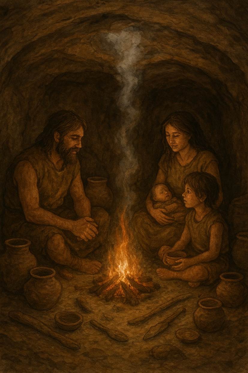 A painting of a family sitting around a fire

AI-generated content may be incorrect.