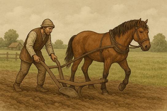 A person plowing a field with a horse

AI-generated content may be incorrect.