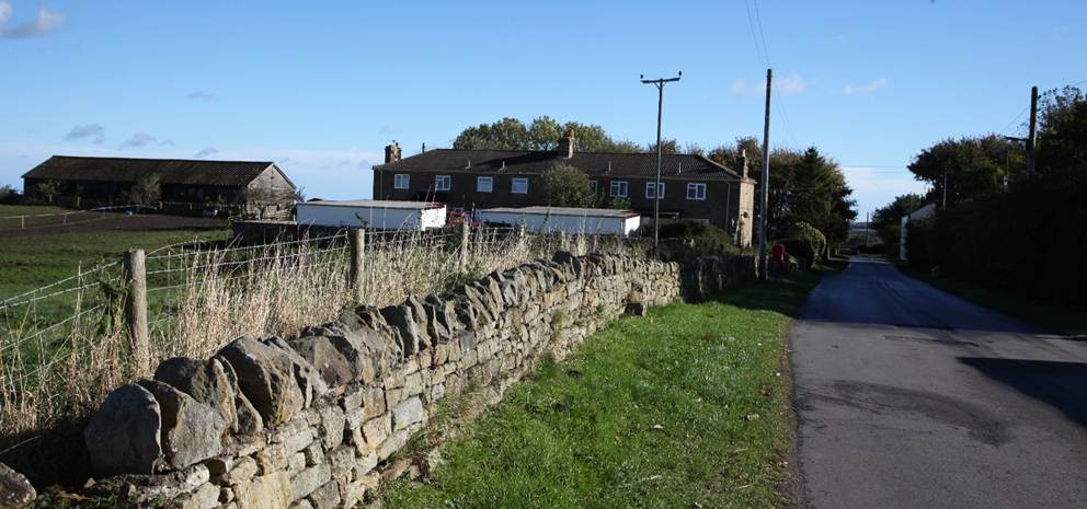 A stone wall along a road
Description automatically generated