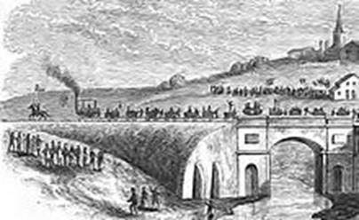 A drawing of a bridge with people on it

Description automatically generated